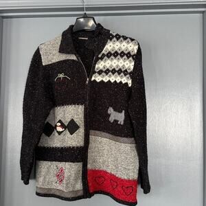 Vintage 90s Tanjay Women's Full Zip Sweater M/L Heathered Dog Grannycore Artsy